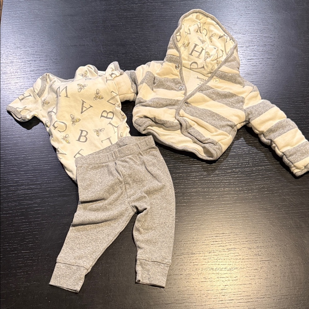 Burt's Bees Gray and Cream Baby Outfit